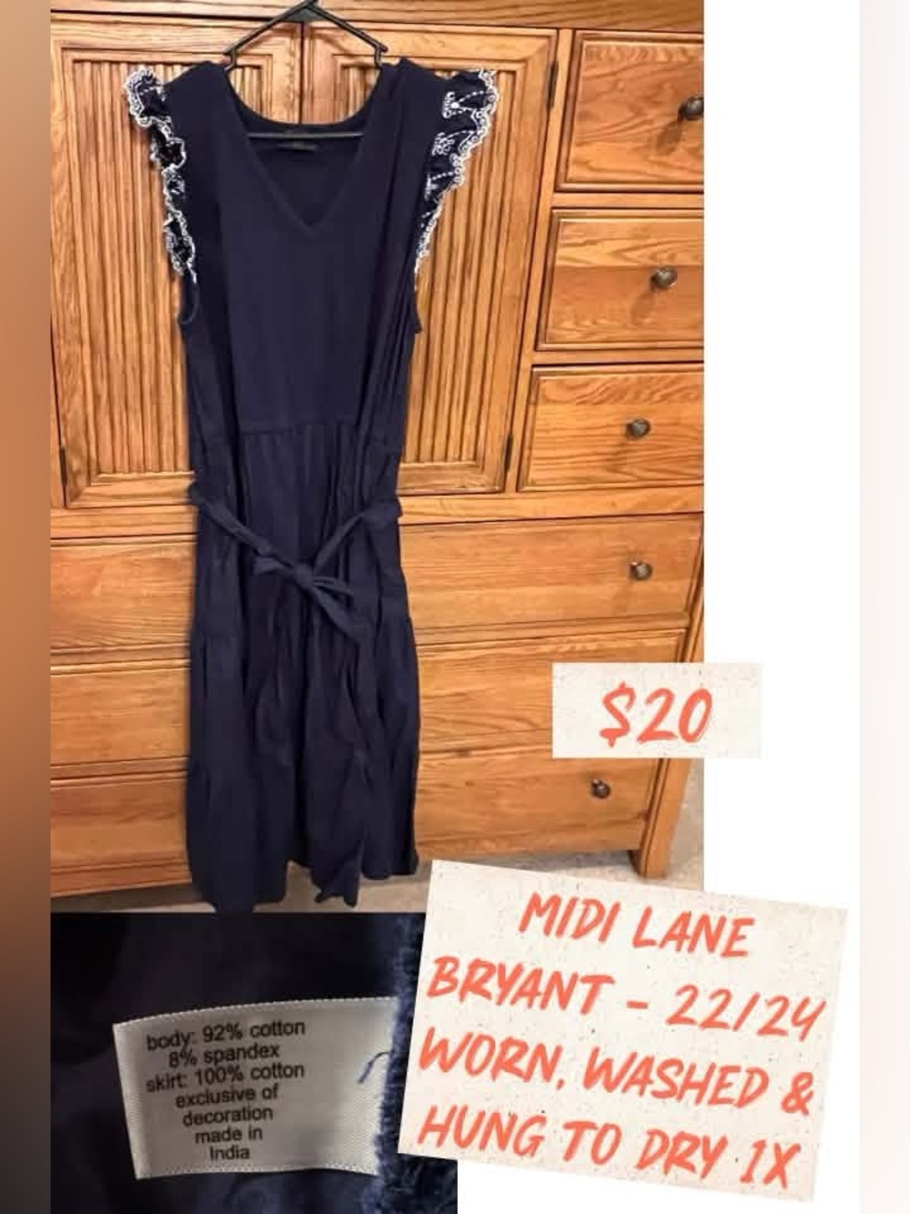 Lane Bryant Navy Midi Dress with Lace Trim - 22/24